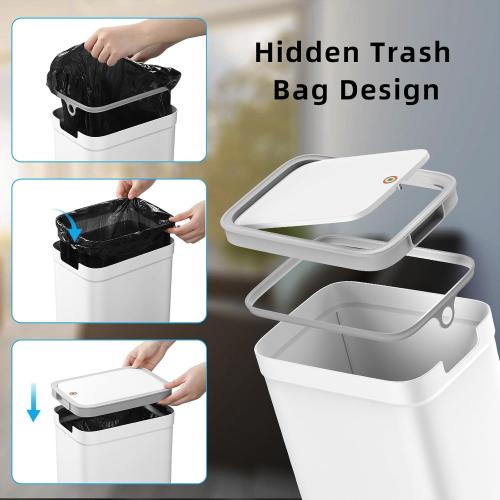 MOPALL 2 Pack Bathroom Trash Can with Lid, 3.6Gal   2.4Gal Garbage Can with Pop-Up Lid, Small Trash Can Dog Proof, Slim Trash Bin Waste Basket for Toilet, Office, Bedroom, Living Room, Kitchen (White)