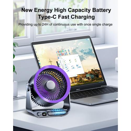 Desk Fan for Bedroom Table Fan small Quiet Digital Display for Office, Bedroom, Kitchen, Home, Outdoor, Powerful 100 Adjustable Speeds Air Circulator Fan, 105° Tilt Travel Camping Fan, Purple