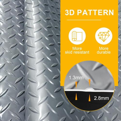 4x10FT Garage Floor Mat, 2.8mm Thickened Flooring Roll for Under Car, Golf Cart Parking Mat, Diamond Plate PVC Rubber Motorcycle Mat, Non-Slip Floor Protector for Garage Warehouse Trailer, Grey