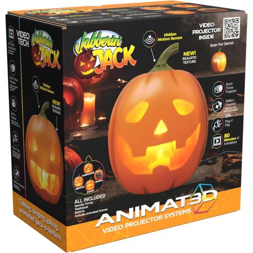 Jabberin' Jack Motion Sensor 12 Inch XL Talking Animated Orange Pumpkin with Built in Video Projector and Speaker Includes 80 Minutes of Content