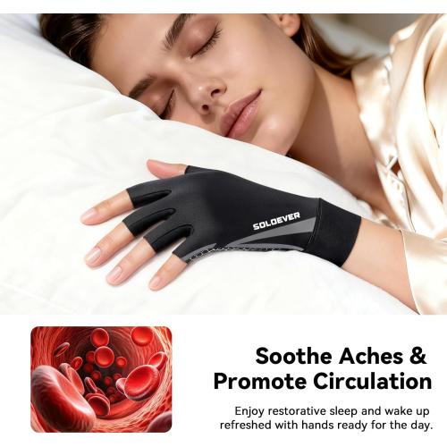 All-Around Copper Arthritis Gloves, Carpal Tunnel Pain Relief Gloves, Breathable & Anti-Slip Hand Compression Gloves for Rheumatoid, Tendonitis, Swelling, Fingerless Gloves Fit Men & Women 9.4-10.1