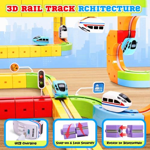 Electric Train Set for Kids,3D Infinity Flexible Track, DIY Track Building Kits with Train and Traffic Signs Traffic, STEM Gravity-Defying Learning Toy for Boys Girls 4 5 6 7 8 Birthday