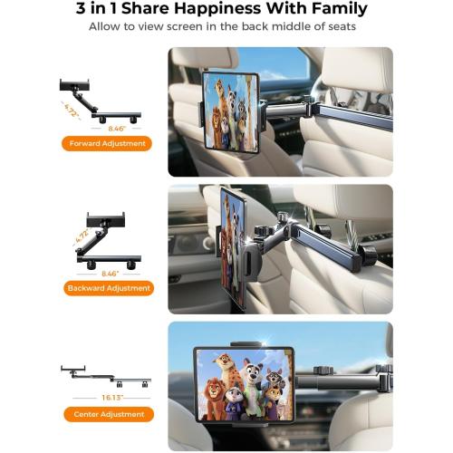 LISEN for iPad Holder Car Road Trip Essentials Activities for Kids Gifts, Car Accessories for Women Interior Truck Essentials, 3in1 Tablet Holder Back Seat Car Organizer Camping Headrest iPad Mount