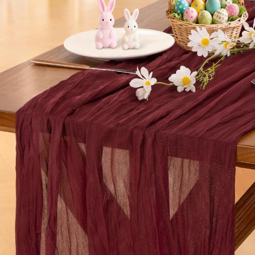 COLOR TAN  WITH CHRISTMAS TREE DESIGN ❗ ❗ Cheesecloth Table Runner Summer Boho Wedding Birthday Party Home Decor |  Rustic Gauze 10FT 120in Cheese Cloth Sheer Farmhouse Dining Runner for Baby Shower Bridal Holiday Decorations