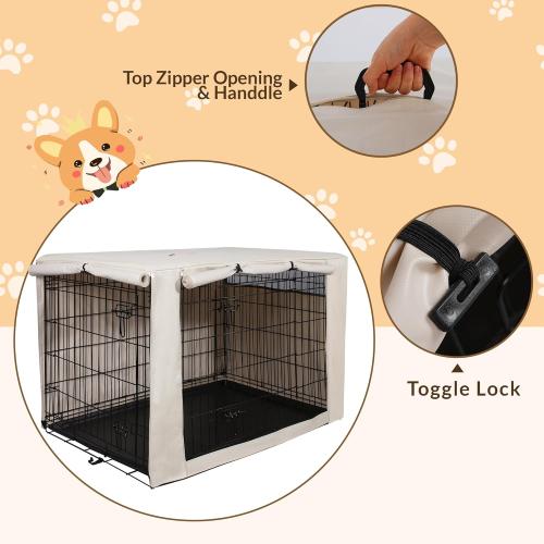 HiCaptain Dog Crate Cover 36.0 L x 23.0 W x 25.0 H with Breathable Mesh, Durable Heavy Duty Kennel Cover, Dual Zippered Panels, Windproof Waterproof UV-Resistant(Beige)