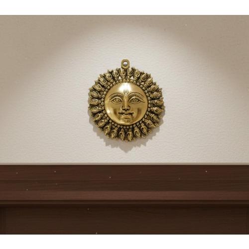 StonKraft Brass Wall Hanging Sun Face Idol | Surya Dev Bhagwan Metal Wall Decor | Art Sculpture for Home & Office Decor for Positivity, House Warming Gift – 6.25 Inches, Golden