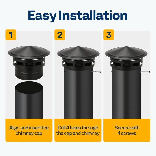 VIVOHOME 8 Cone Top Chimney Cap with Screen, Fireplace Round Chimney Cover, Galvanized Steel Exhaust Rain Caps for Outside, Easy to Install Flue Cap, Black