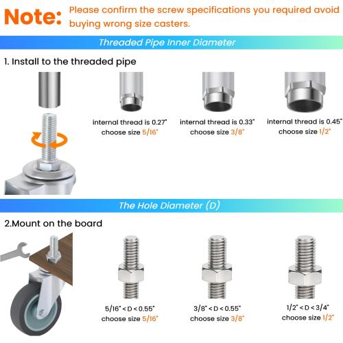 3 Inch Swivel Caster Wheels Set of 4, Heavy Duty Stem Caster Wheels 1/2 -13 x 1-1/2, Non-Locking 360 Degree TPR Rubber Casters for Furniture, Carts, Workbench
