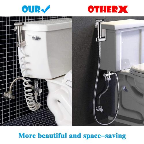 Silver Handheld Bidet Sprayer Toilet Kit - Water Tank Hook and 59in ABS Flexible Telescopic Hose
