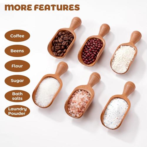 6 Pack Wooden Coffee Scoops for Canisters, 4 Inch Acacia Wood