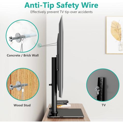 WALI Universal TV Stand, Table Top TV Stand for 32 to 65 inch TV, Height Adjustable TV Mount with Security Wire, 88lbs Weight Capacity, Max VESA 400x400mm(TVDVD-01), Black