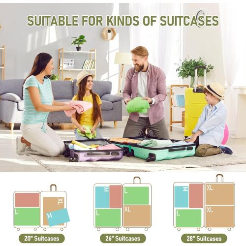 4 Set Compression Packing Cubes For Travel Bags Organizer For Luggage Suitcase Organizer, Compression Bags For Travel Accessories Luggage Storage Set (4 Pcs, Green Leopard)