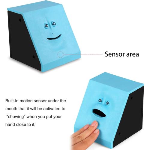 Youngine Novelty Face Bank Coin Eating Savings Bank Money Saving Collection Piggy Bank (Blue)