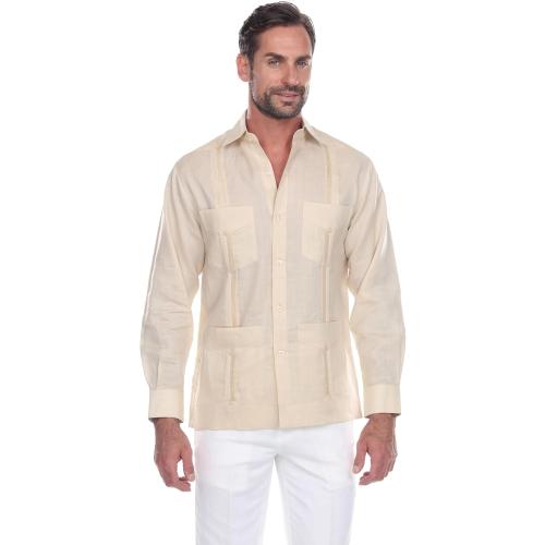 Mojito Collection Men's 2XL Guayabera Shirt Premium 100% Linen Long Sleeve