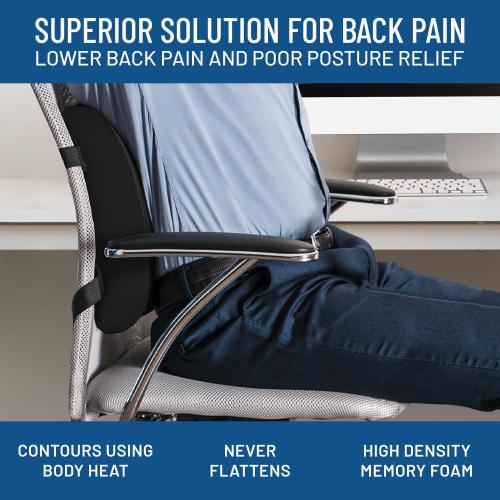 Everlasting Comfort Lumbar Support Pillow for Car Seat - Memory Foam Back Cushion for Car, Chair, Couch - Lumbar Pillow Promotes Better Posture, Back Pain Relief - Ideal for Gaming and Desk Chairs