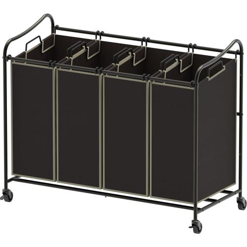 Simple Houseware 4-Bag Heavy Duty Laundry Sorter Rolling Cart, Brown
