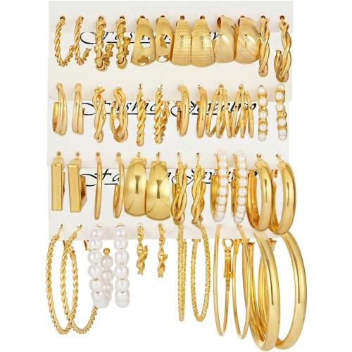 24 Pairs Gold Silver Hoop Earrings Set for Women, Lightweight Earring Pack