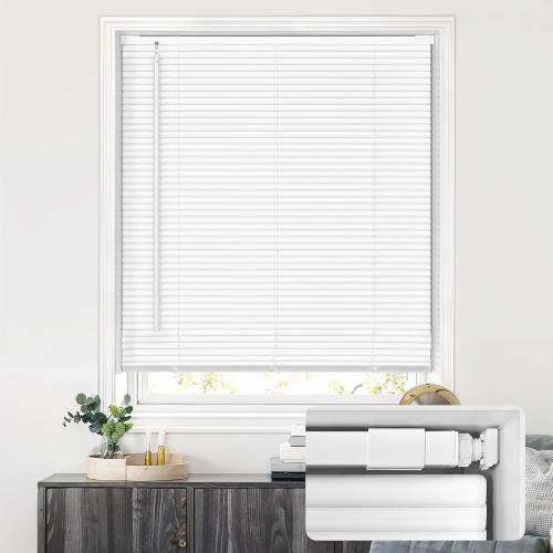 LazBlinds No Tools No Drill Cordless 1 Vinyl Mini Blinds, 100% Privacy S-Curve Blinds for Indoor Windows, Room Darkening Horizontal Window Blinds and Shades for Home, 34 1/2 W x 64 H, White