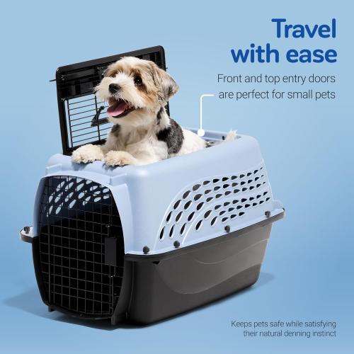 Petmate Dog Crates for Small Dogs & Cat Carriers, Two-Door Plastic Pet Kennel, Top & Front Loading, Made in USA, 24, Blue