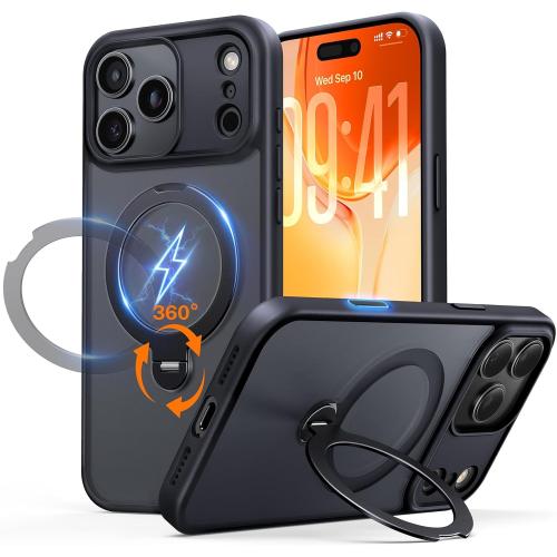 for iPhone 17 Pro Case: with 360° Spin Magnetic Stand, Camera Control Button, Fit for MagSafe, Military Drop Protection, Protective Slim Phone Cover for 17Pro with Ring Kickstand, 6.3, Black