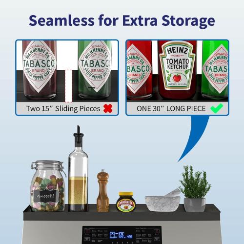 IIIOIIIA Stove Top Magnetic Shelf for Kitchen Organization, 30 Magnetic Spice Rack Over The Stove, 4 Deep Spice Organizer with Border All Around, Brushed Stainless, Black