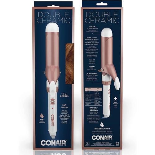 Conair Double Ceramic 1 1/2-Inch Curling Iron, 1 ½ inch barrel produces soft waves – for use on medium and long hair