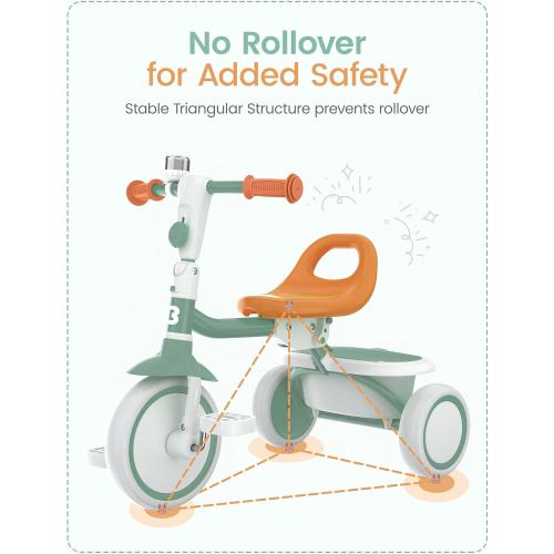 besrey Toddler Tricycle with Bell, Kids Tricycle Age 18 Months to 5 Years, Kids Trike, Toddler Bike for 2-5 Year Olds, Baby Trike, Gifts & Toys for Boys & Girls, Green
