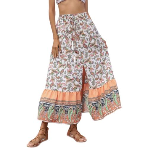Women medium Boho Vintage Floral Print Long Skirt Summer Tiered Maxi Skirt
