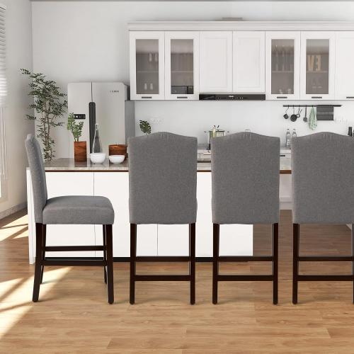 Size 17.5” x 21” x 41” Set of 2 Color Grey COSTWAY Bar Stools Set of 2, Linen Upholstered Counter Height Chairs with Solid Rubber Wood Legs, 25” Kitchen Island Wood Bar Chairs with Nail Heads Decorations, for Kitchen, Bistro, Café (2, Grey)