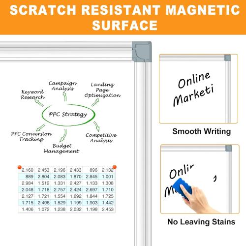 Large Magnetic Dry Erase Whiteboard, 60X40 White Board for Wall with Long Pen Tray, Dry Erase White Board for Home Office Classroom