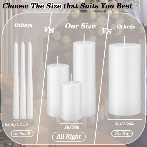 Ivroy Pillar Candles Bulk Set of 36，Hurricane Candles，3 Different Lengths 2 x 3/6/8 Inch (12 Each)，Dripless Unscented Smokeless，Gives You a Better Atmosphere When Organizing an Event Party.