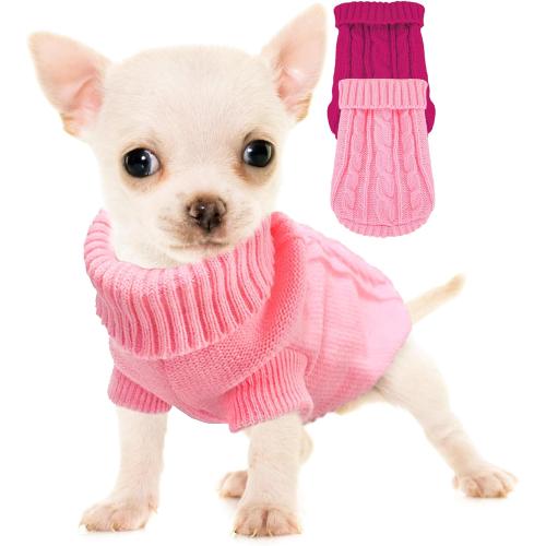 Kallfir's cutie XXS Dog Sweater, 2 Pieces Turtleneck Knitted Chihuahua Sweater Yorkie Teacup Dog Clothes Small Dogs Girl Winter Warm Sweaters Pet Cat Sweater Cold Weather Puppy Clothes XX-Small