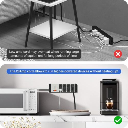 CCCEI Heavy Duty Power Strip Surge Protector 20 AMP, 8 Outlets 12 Gauge Industrial Shop Garage Metal Multiple Outlets, 6 FT Extension Cord 5-15P Adapter High Amp 6-20R T-Slot 20a for Appliance