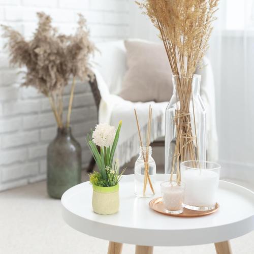 Velener 4PCs Fake Flowers in Vase, Babys Breath Artificial Flowers Indoor, Fake Potted Plants, Hydrangeas, Desk Plants for Home Indoor Bathroom Kitchen Shelf Office Decor(Plastic Vase)