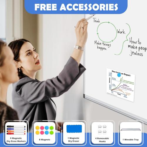 WALGLASS Double-Sided White Board, 24 x 18 Dry Erase Board Magnetic Whiteboard for Wall, Hanging Mounted Whiteboard Silver Aluminium Frame for Home, School, Office, Kitchen
