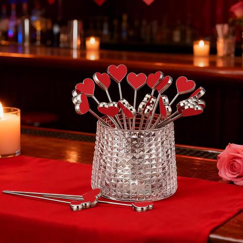 Qinyoung 20 Pcs Mothers Day Cocktail Picks Stainless Steel Red Heart Pick 4.7 Metal Food Toothpicks Reusable Decorative Food Picks Cocktail Skewers Mother's Day Gifts Wedding Birthday Party