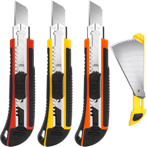 3-Pack Box Cutter Utility Knife | Ultra Sharp Blade with Anti-Slip Rubber Handle | Exacto Cutter for Leather, Rubber & Cartons