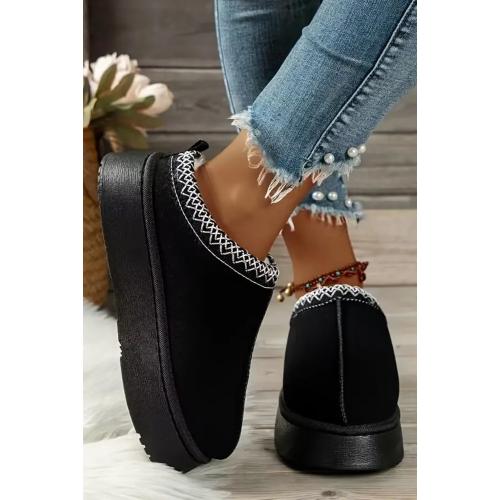 Black Contrast Print Suede Plush Lined Snow Boots for Winter