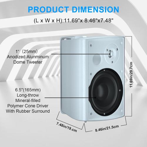 STUDIOFINIX 6.5 Inch 400W Outdoor Speakers Wired Waterproof Passive, Wall Mount Speakers for Patio Home Garage Pool (White)