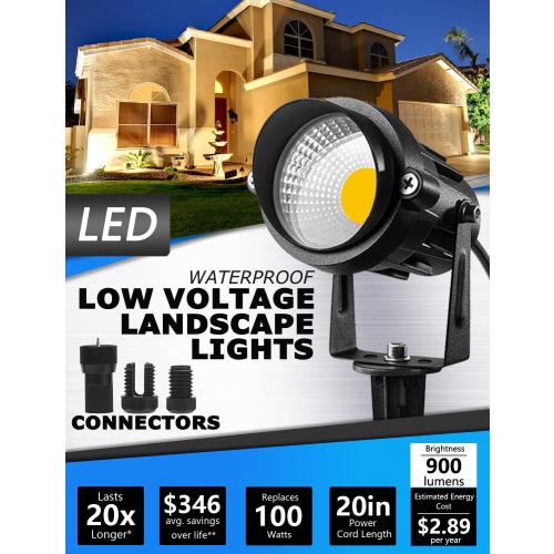 SUNVIE 12W Low Voltage LED Landscape Lights with Connectors, Outdoor 12V Super Warm White (900LM) Waterproof Garden Pathway Lights Wall Tree Flag Spotlights with Spike Stand (10 Pack with Connector)‼️some hardware might be missing 1 used ‼️