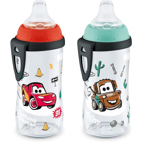 NUK Active Sippy Cup, 10 oz, 2 Pack, Disney's Cars, Lightning McQueen, BPA-Free, Spill-Proof, Transition Cup