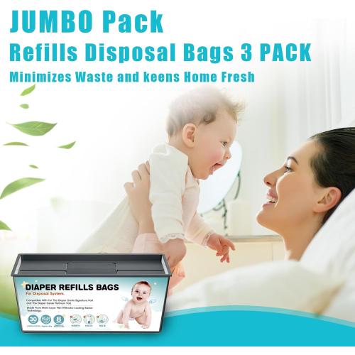 Diaper Pail Refills Bags with 30 Bags Compatible with For Genie Easy Roll Signature and Platinum Diaper Pails, 7-Layer Odor-Barrier Technology, 1 Pack (3 Pack)