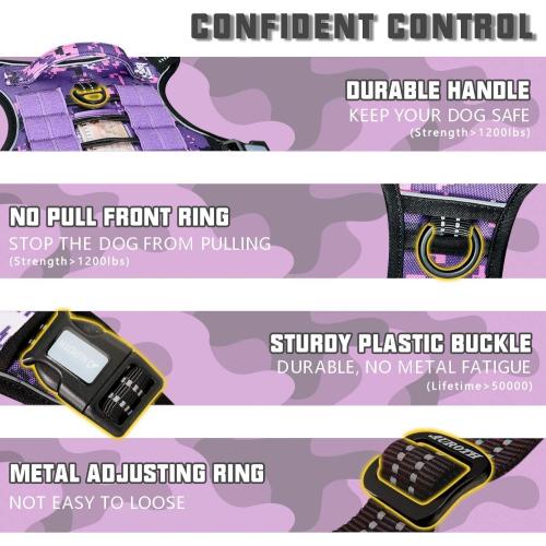 Size M....Auroth Tactical Dog Harness for Small Medium Large Dogs No Pull Adjustable Pet Harness Reflective K9 Working Training Easy Control Pet Vest Military Service Dog Harnesses (M, Purple Camo)