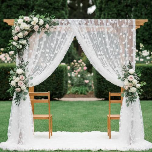 Lounsweer 3 Pcs Tulle Table Runner 10ft Embroidery Table Runner Tulle Fabric Wedding Lace Tablecloth for Bridal Shower Veil Baby Shower Sweetheart Birthday Home Decorations (White,Pearl)