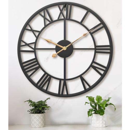Size 24 Inch Color Black Large Oversized Farmhouse Modern Decorative Wall Clock for Living Room,Silent Industrial Big Roman Numerals Vintage Metal Round Wall Clocks for Kitchen,Dining Room,Office