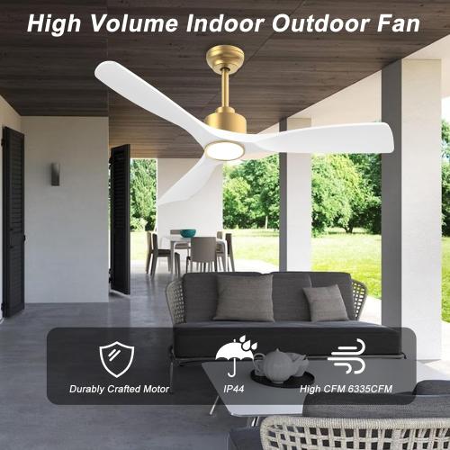 OFANTOP 52 Inch ETL Listed Indoor Outdoor Smart Ceiling Fans with Lights Remote Control, Quiet DC Motor 3 Blade Modern White Gold Ceiling Fan for Bedroom Living Room Patio