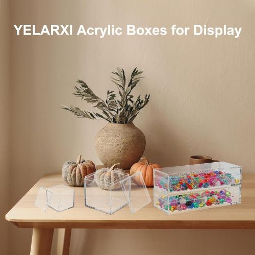 Acrylic Box with Lid, 4.33 x 4.33 x 1.57 in Acrylic Display Case Plastic Square Cube Container Storage Holder Stackable Bins for Cosmetic Collectible Candy Jewelry(2 Pack, Clear)