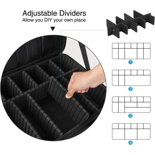 Relavel Makeup Case Large Makeup Bag Professional Train Case 16.5 inches Travel Cosmetic Organizer Brush Holder Waterproof Makeup Artist Storage Box, 3 Layer Large Capacity, with Adjustable Strap