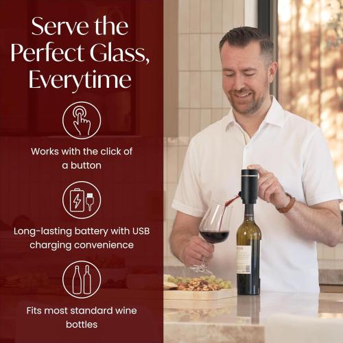 Electric Wine Dispenser - One Button Electric Wine Aerator and Pourer - Fits Most Bottles (Black & Rose Gold)