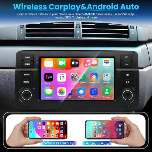 Android 14 Car Stereo Radio for BMW E46 1998-2005 4 64G Radio with Wireless CarPlay/Android Auto, 7 IPS HD Touch Screen Radio with WiFi/GPS/Bluetooth/Mirror Link/FM/USB/SWC/Backup Camera